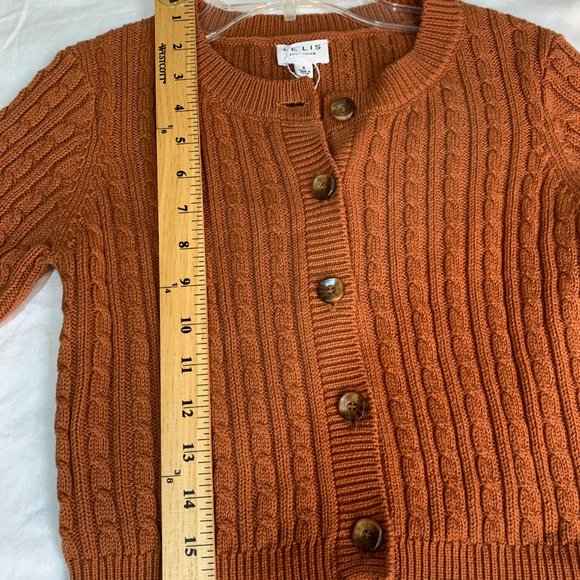 LeLis Collection Cropped Button Down Short Sleeve Cable Knit Cardigan Rust NWT S - Picture 5 of 9